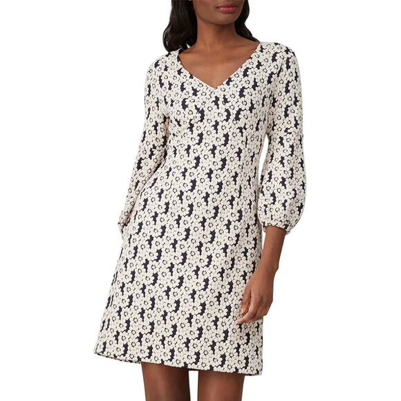 Trina Turk White Daisy Mini Dress Size 2 Retro Balloon Sleeves Mod Designer $178 - Picture 1 of 9